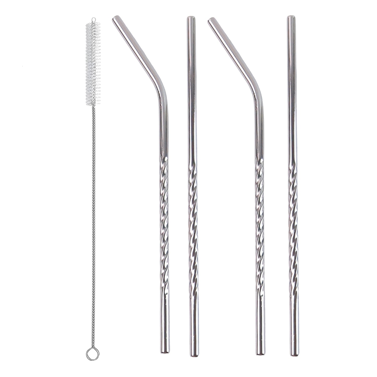 579 Set Of 4 Stainless Steel Straws  Brush (2 Straight Straws 2 Bent Straws 1 Brush)