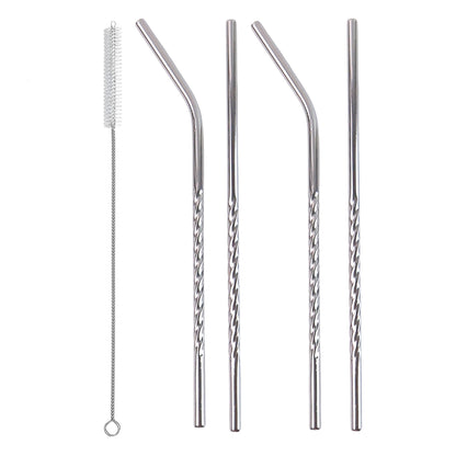 579 Set Of 4 Stainless Steel Straws  Brush (2 Straight Straws 2 Bent Straws 1 Brush)