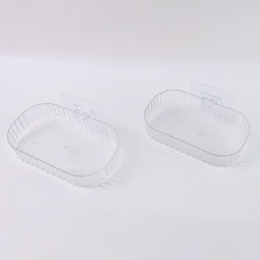 Self Adhesive Transparent Wall Mounted Soap Dish Holder (2 Pc)
