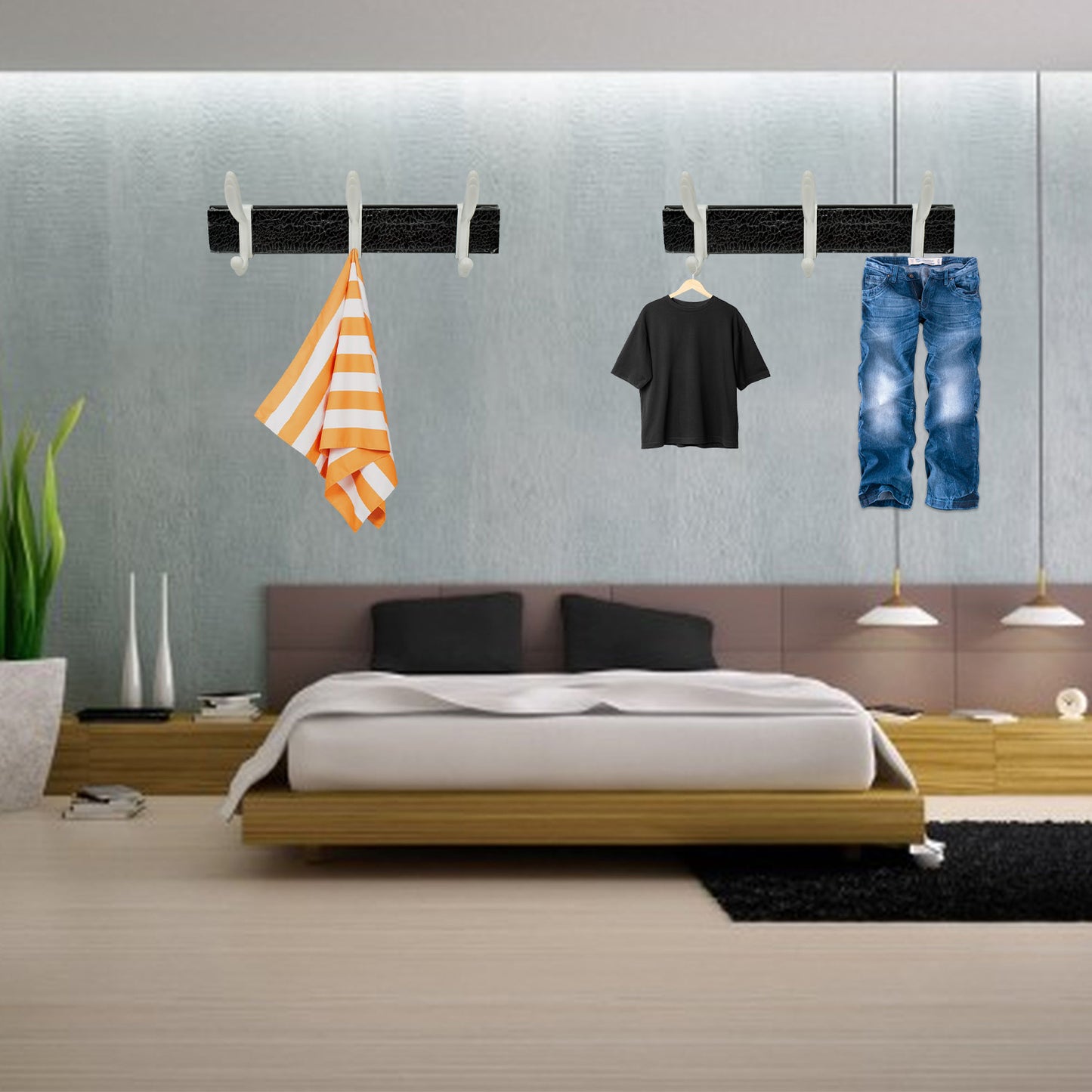 7571 Cloth Hanger Wall Door Hooks Rail For Hanging Clothes For Hanging Hook Rack Rail Extra Long Coat Hanger Wall Mount For Clothes Jacket Hats 6 Hook