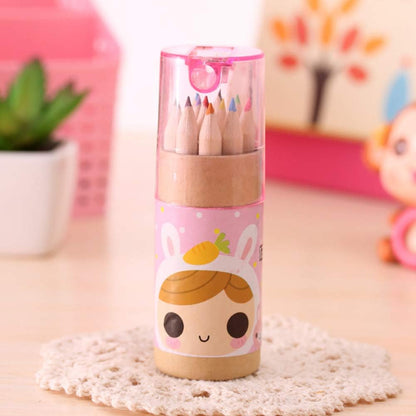 7957 12 Colouring Pencils Kids Set Pencils Sharpener Mini Drawing Colored Pencils With Sharpener Kawaii Manual Pencil Cutter Coloring Pencil Accessory School Supplies For Kid Artists Writing Sketching