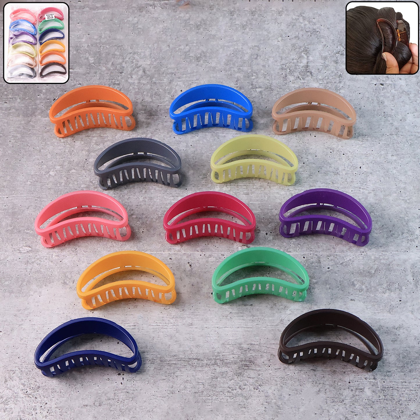 Plastic Hair Clamp Grip Simple Matte Hair Barrette Clamp (12 Pc)