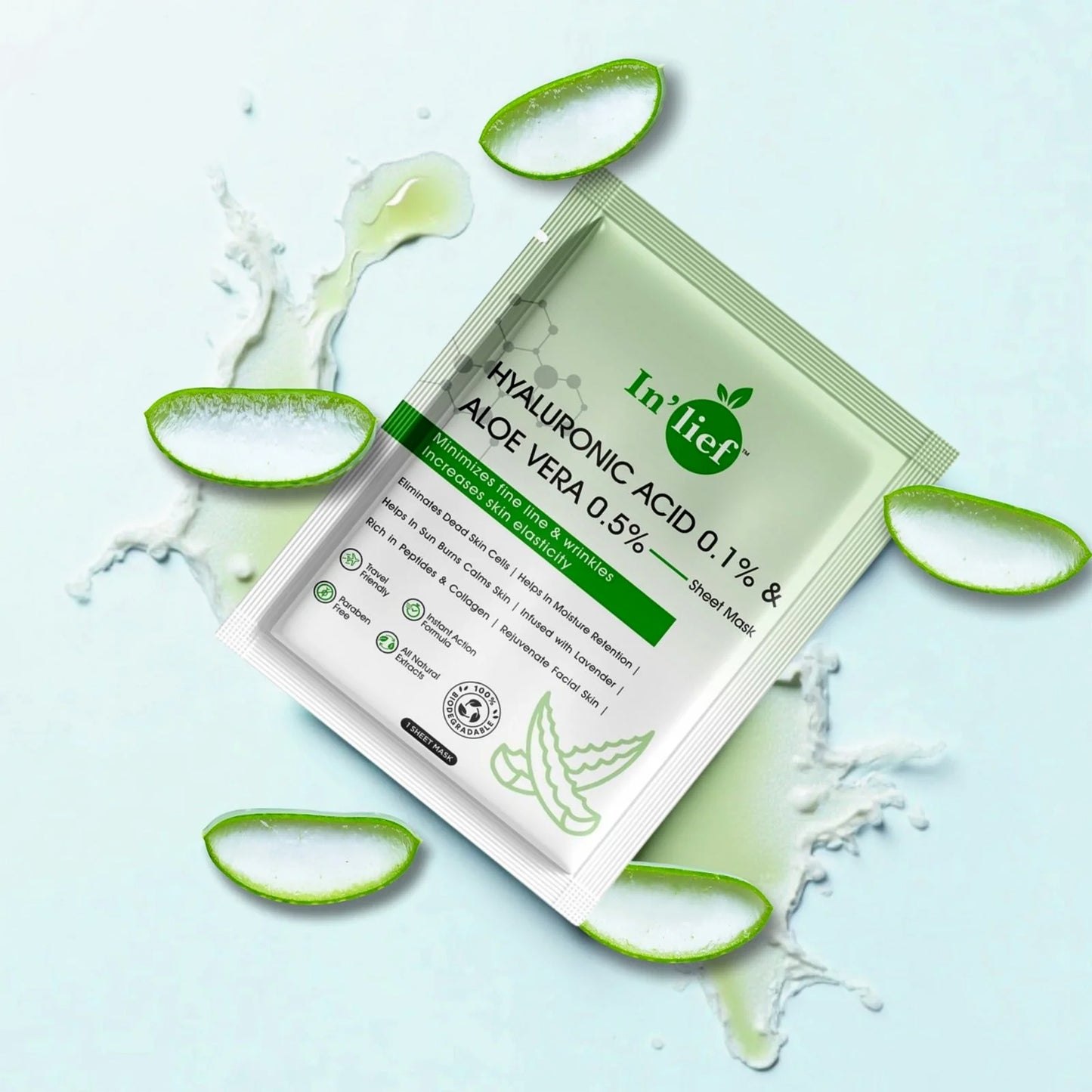 Inlief Hyaluronic Acid 0.1  Aloe Vera 0.5 Hydrating Facial Mask (1 Pc)