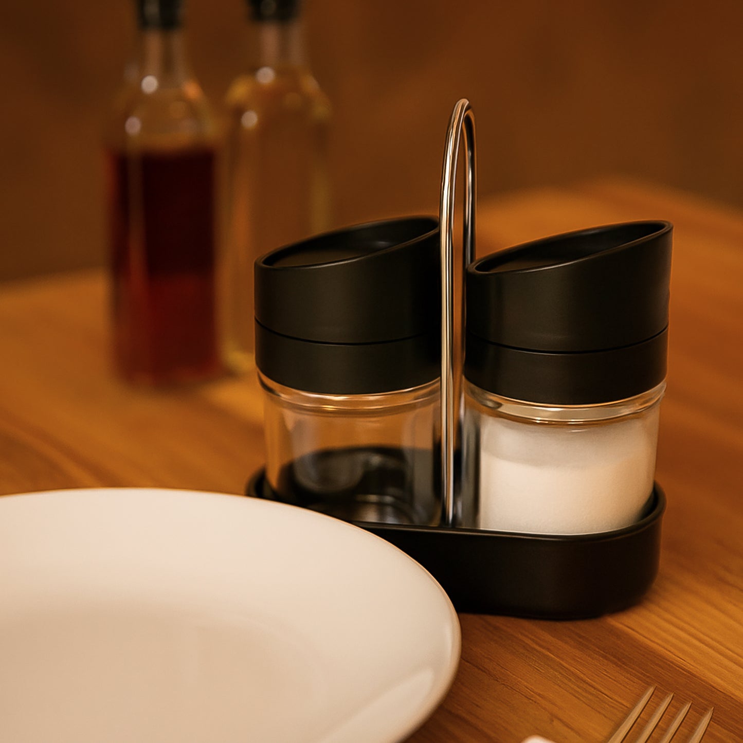 Apex Helix Salt N Pepper 2-piece Plastic Jar Set With Stand