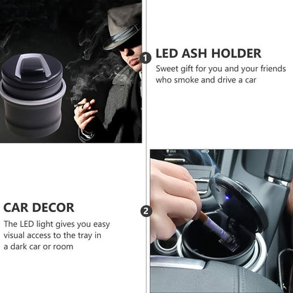 Portable Car Ashtray With Lid And Blue Led Light (1 Pc  With Color Box)