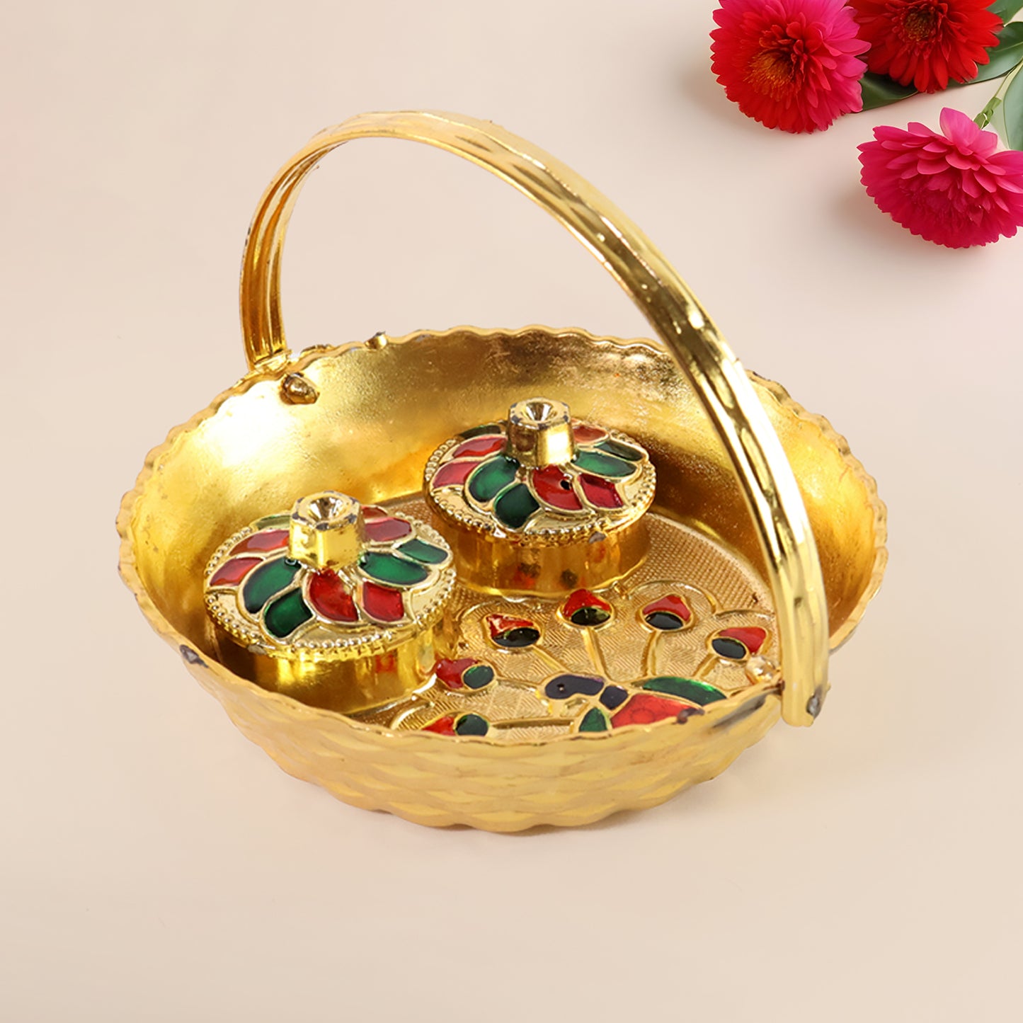 Peacock Meenakari Pooja Tray - (1 Pc)