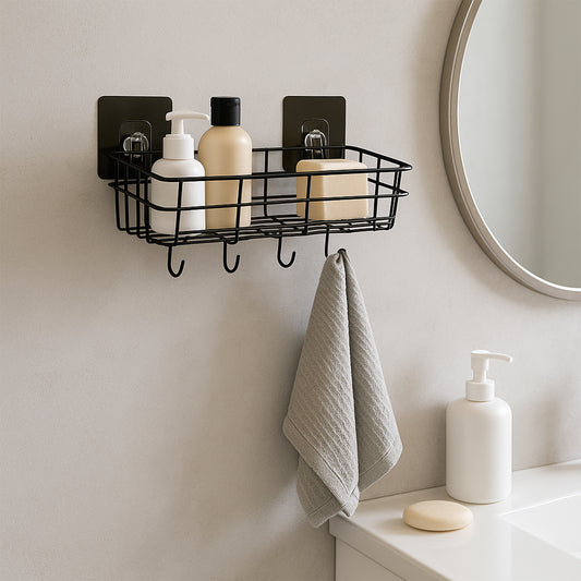 Heavy-duty Self-adhesive Wall Storage Baskets With Hooks (Pack Of 2)