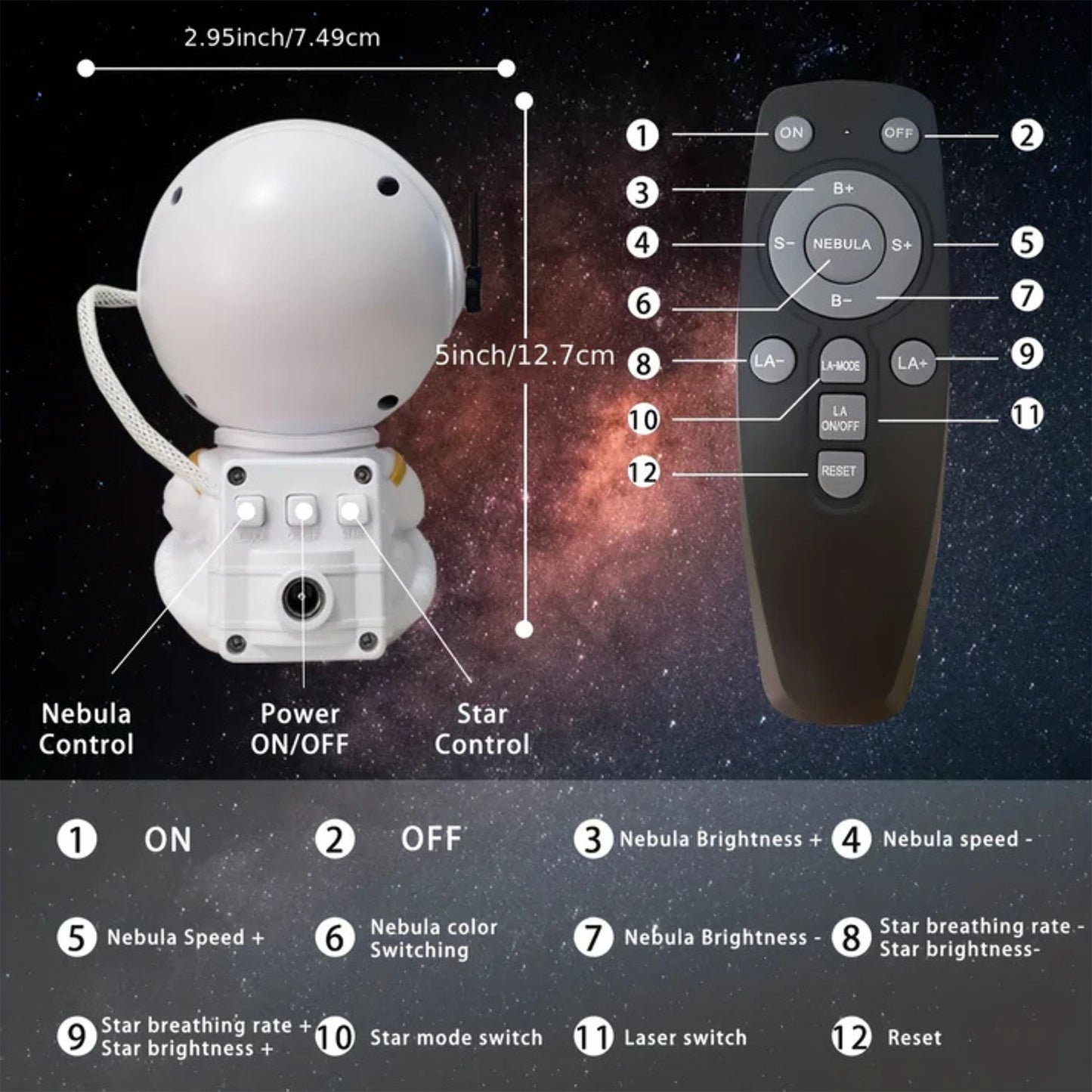 Premium Astronaut Galaxy Projector Night Light With Remote Control
