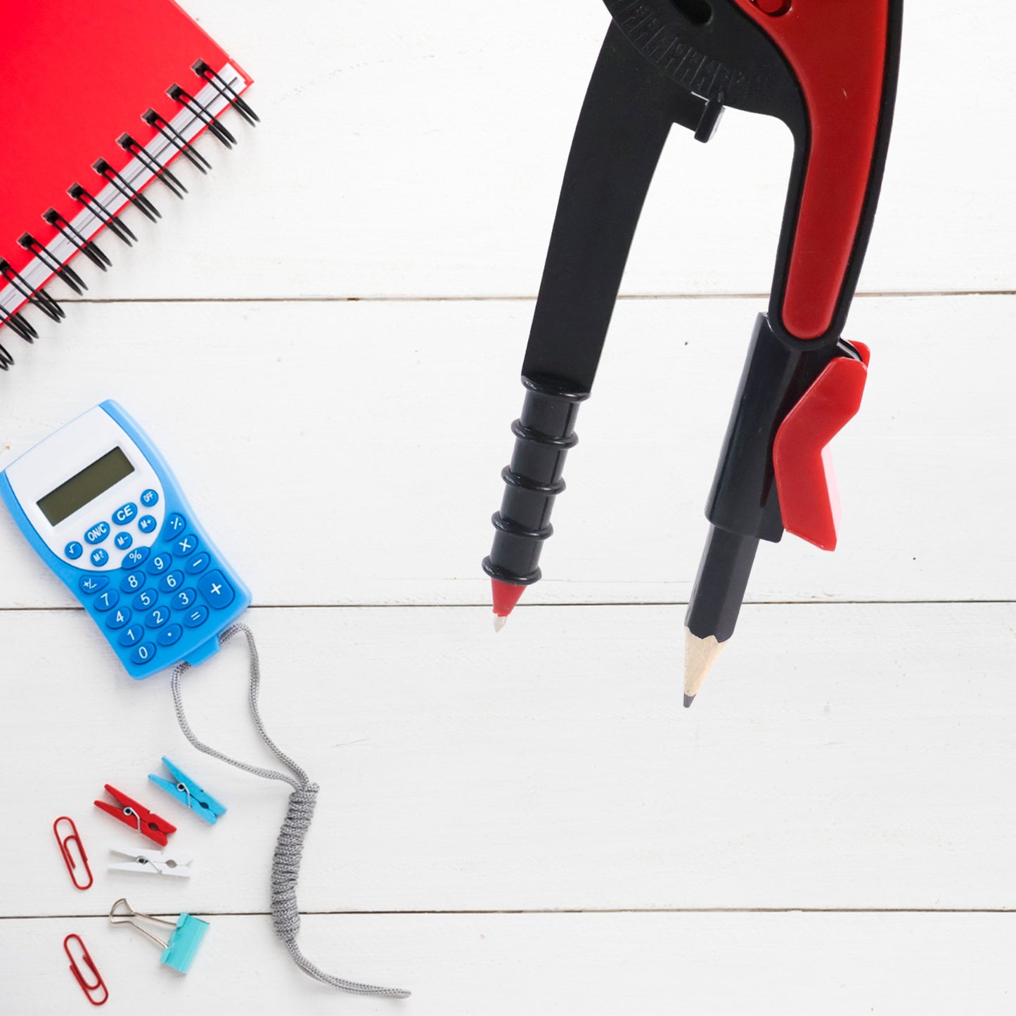 2 Pc Geometry Set  Built-in Pencil Grip + Transparent Plastic Protractor  School Geometry Tools Kit