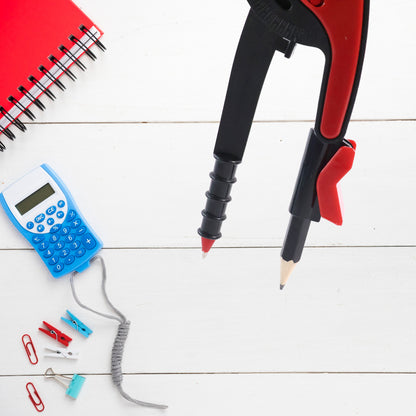 2 Pc Geometry Set  Built-in Pencil Grip + Transparent Plastic Protractor  School Geometry Tools Kit