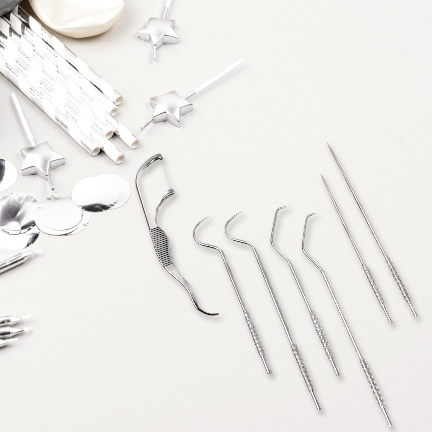 7 In 1 Stainless Steel Toothpick Flossier Set (1 Set  With Case)