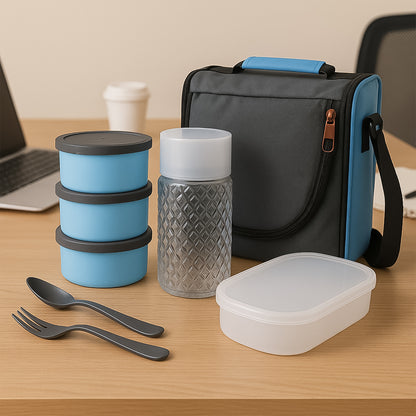 5106 All In One Lunch Box With Fabric Bag For Office  School Use