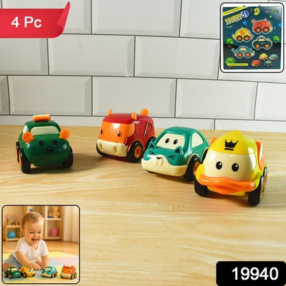 Funwoods Animal Cartoon Pull-back Toy Car - (4 Pc  Set)