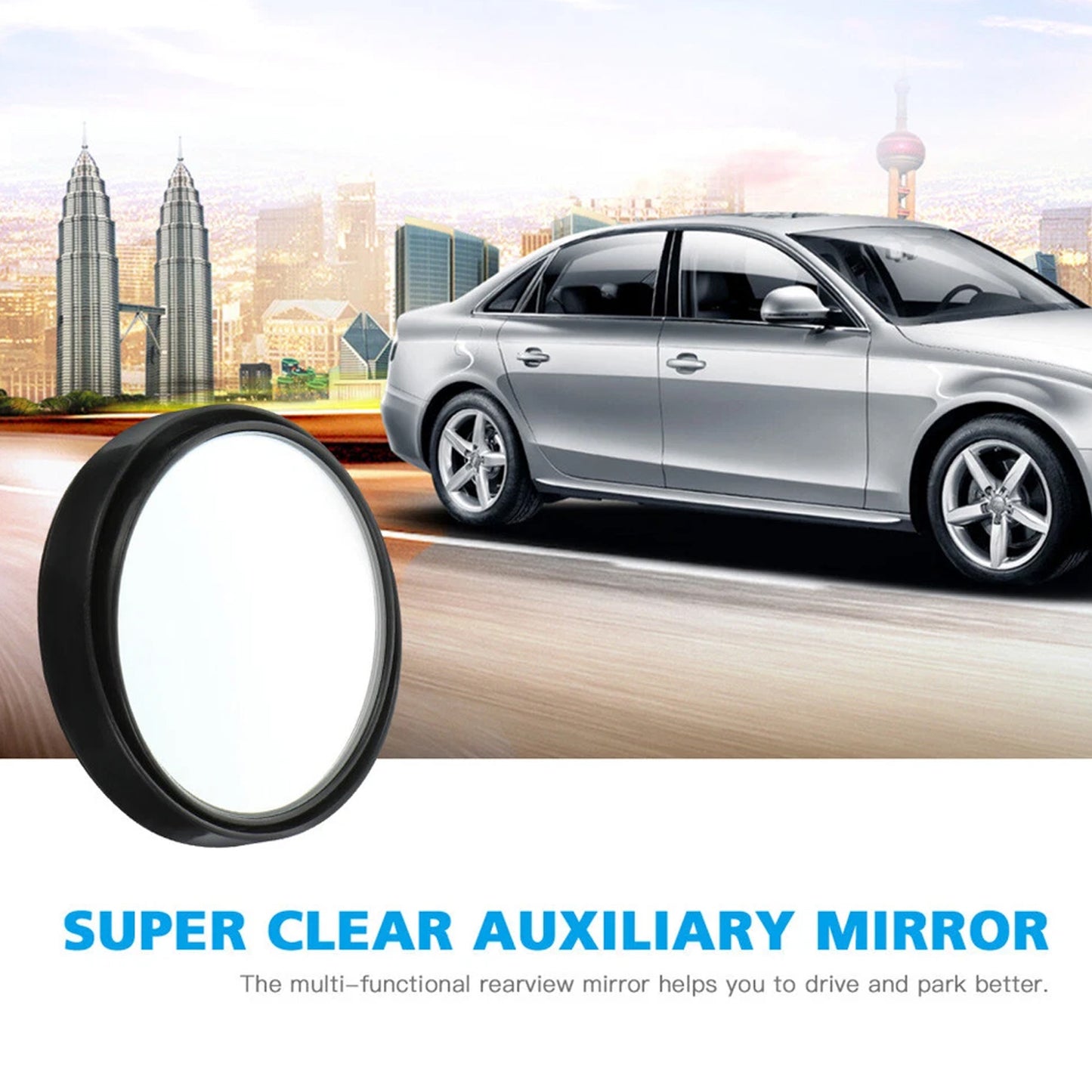 Car Blind Spot Side Mirror Black Frame - (2 Pc  Set)