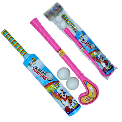 8023 Combo Of Light Weight Plastic Bat Ball  Hockey For Kids
