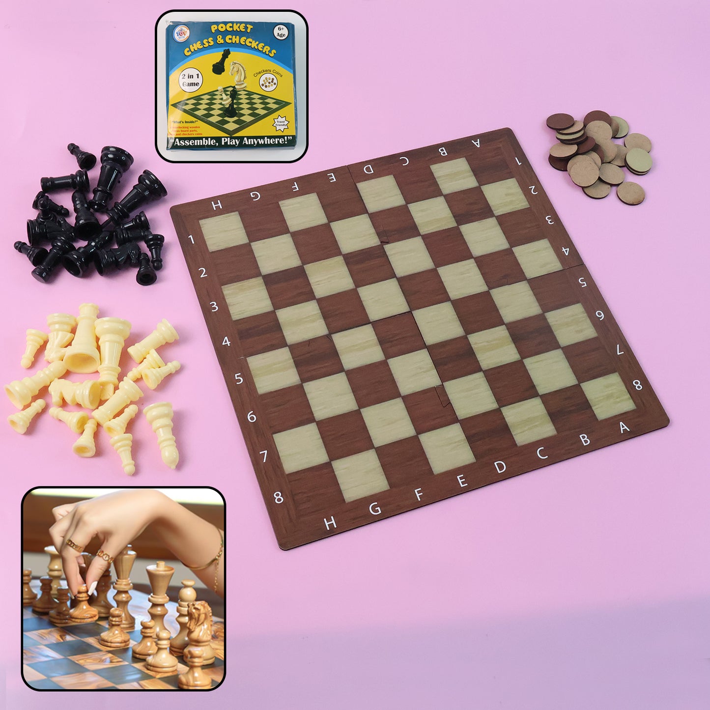 Chess  Checkers 2-in-1 Travel Game - (1 Set)