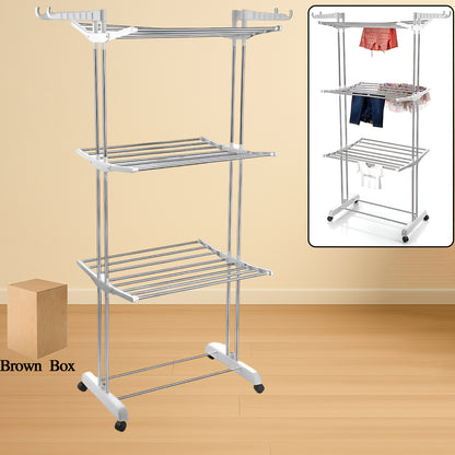 3-tier Foldable Stainless Steel Cloth Drying Stand With Wheels