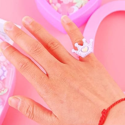 Adorable Playful Decorative Rings For Children In Heart Shaped Storage Box (35 Pcs Aprpox