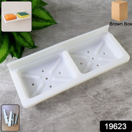 Wall Mounted Double Compartment Soap  Sponge Holder (1 Pc)