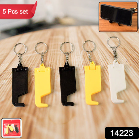 2 In 1 Plastic Keychain With Mobile Stand  Phone Holder (5 Pcs Set  Multicolor)